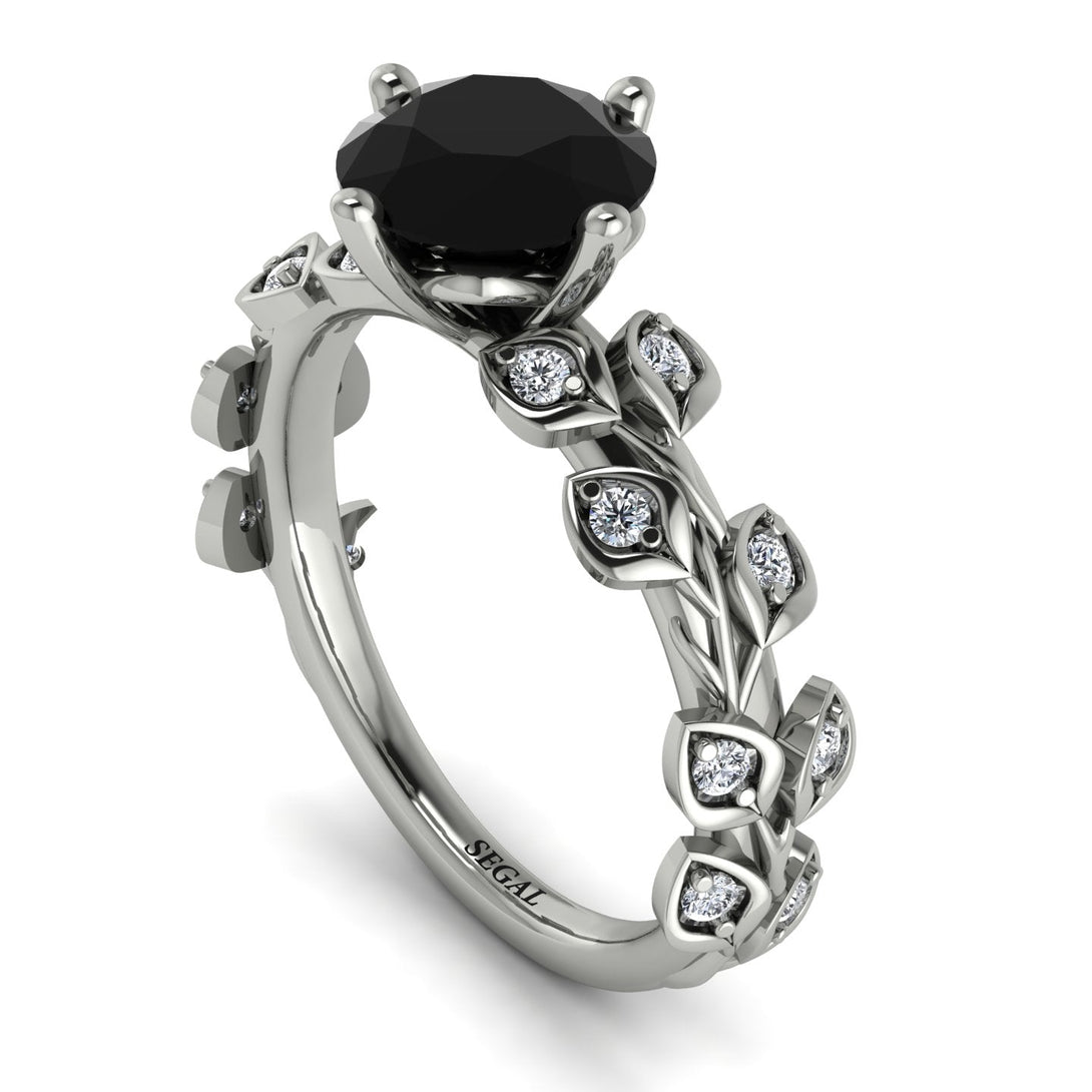Hers 2 Carat Black Diamond Engagement Ring Leaves All Around - Sydney 2ct No. 9